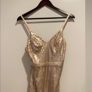 Gold Sequin Floor-Length Prom Dress